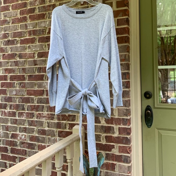 Amaryllis Heathered Gray Tie Sweater, Sz Small - Picture 3 of 7